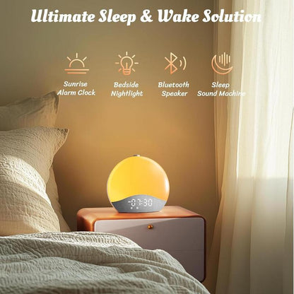 Ecozy Sunrise Alarm Clock, White Noise Machine for Sleep, Upgraded Backlit Buttons, Bluetooth Speaker, Dimmable Night Light for Heavy Sleeper, Adults, Kids