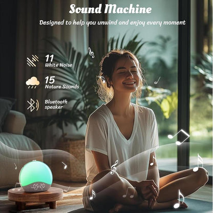 Ecozy Sunrise Alarm Clock, White Noise Machine for Sleep, Upgraded Backlit Buttons, Bluetooth Speaker, Dimmable Night Light for Heavy Sleeper, Adults, Kids