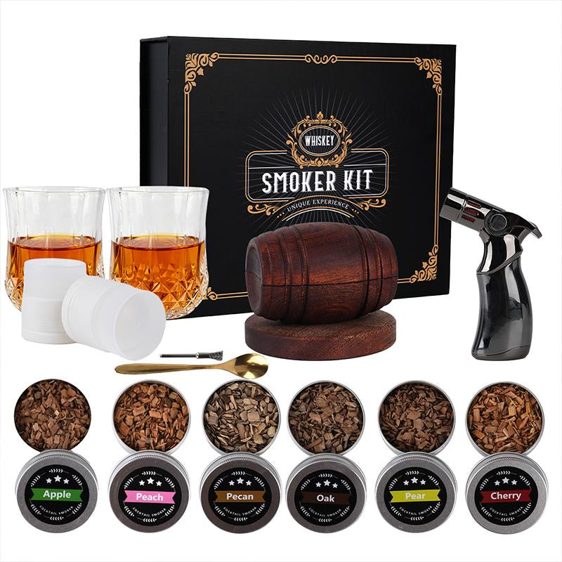Whiskey Smoker Kit - 6 Flavors Wood Chips, 2 Glasses, 2 Ice Ball Molds - Cocktail Smoker Infuser Kit, Old Fashioned Drink Smoker Kit, Birthday Christmas Bourbon Whiskey Gifts for Men,Dad,Father,Boyfriend,Husband Kitchen Utensils Metal Wooden Whiskey Gift