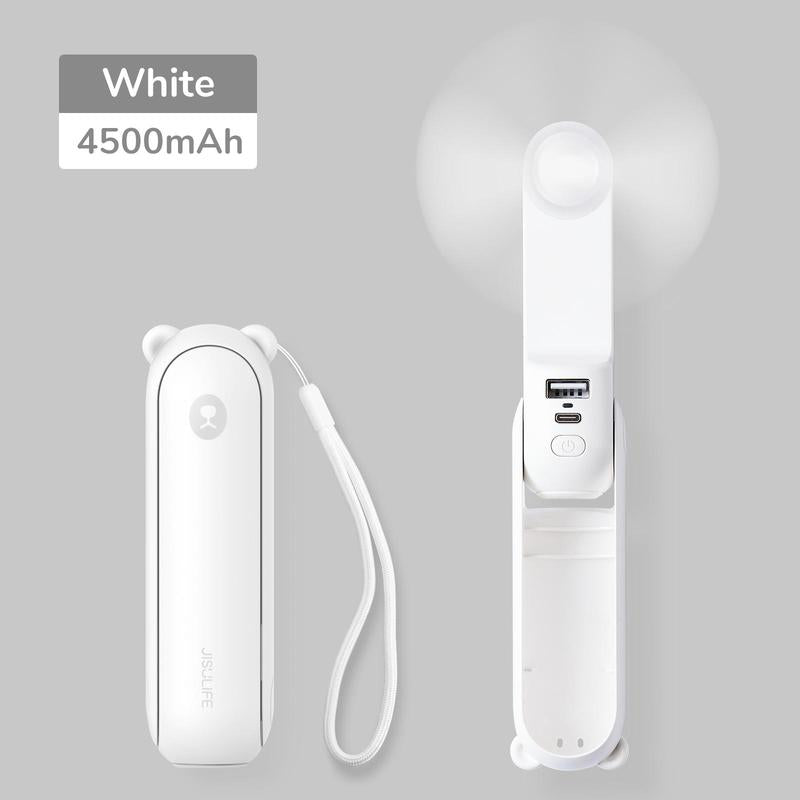 JISULIFE Handheld Mini Fan 3-In-1 Portable, 4500Mah/2000Mah Rechargeable Battery USB Fan with Power Bank & Flashlight, Multifunctional for Travel, Makeup, Daily Use