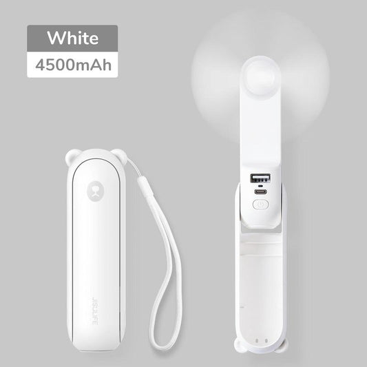 JISULIFE Handheld Mini Fan 3-In-1 Portable, 4500Mah/2000Mah Rechargeable Battery USB Fan with Power Bank & Flashlight, Multifunctional for Travel, Makeup, Daily Use