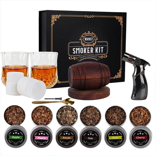 Whiskey Smoker Kit - 6 Flavors Wood Chips, 2 Glasses, 2 Ice Ball Molds - Cocktail Smoker Infuser Kit, Old Fashioned Drink Smoker Kit, Birthday Christmas Bourbon Whiskey Gifts for Men,Dad,Father,Boyfriend,Husband Kitchen Utensils Metal Wooden Whiskey Gift