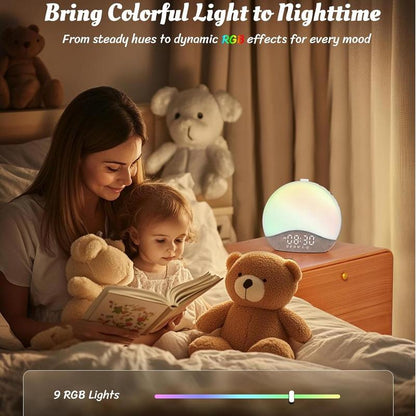 Ecozy Sunrise Alarm Clock, White Noise Machine for Sleep, Upgraded Backlit Buttons, Bluetooth Speaker, Dimmable Night Light for Heavy Sleeper, Adults, Kids