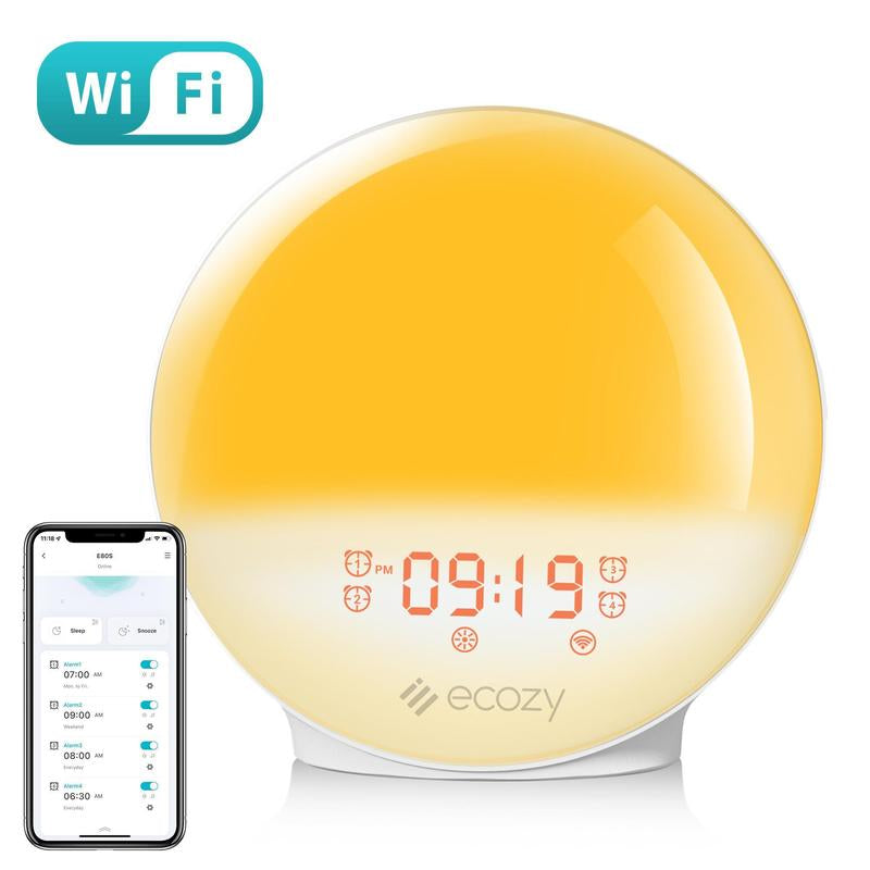 Ecozy Sunrise Alarm Clock, White Noise Machine for Sleep, Upgraded Backlit Buttons, Bluetooth Speaker, Dimmable Night Light for Heavy Sleeper, Adults, Kids