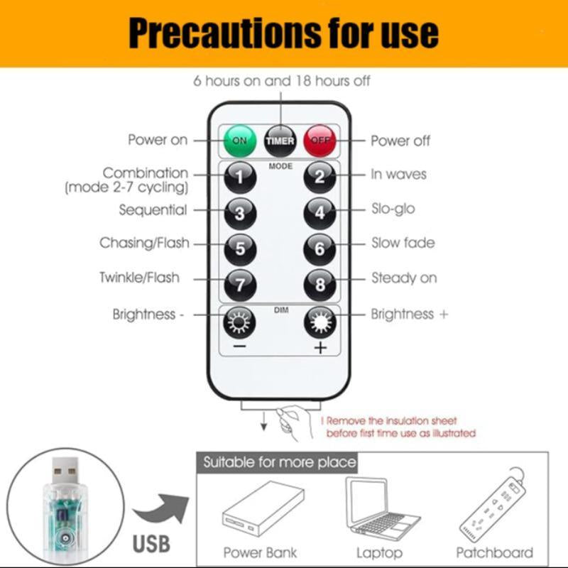 LED Curtain Light, 1 Set USB Powered 8 Modes Curtain String Light, LED String Light with Remote Timer, for Wall Background Home Decor, Girls Bedroom Furniture, Dancing LED, Prince Room, Lighting