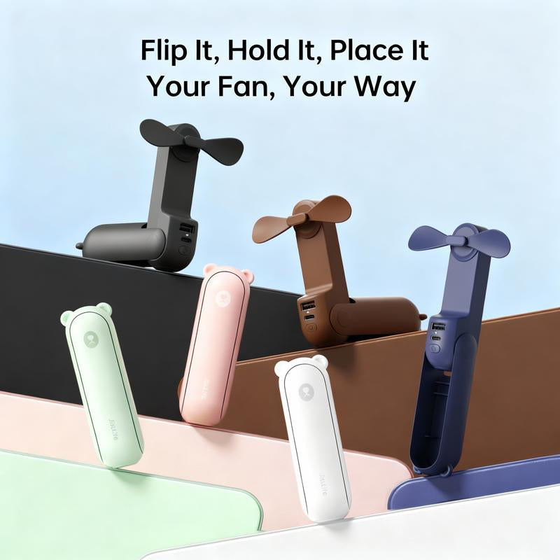 JISULIFE Handheld Mini Fan 3-In-1 Portable, 4500Mah/2000Mah Rechargeable Battery USB Fan with Power Bank & Flashlight, Multifunctional for Travel, Makeup, Daily Use