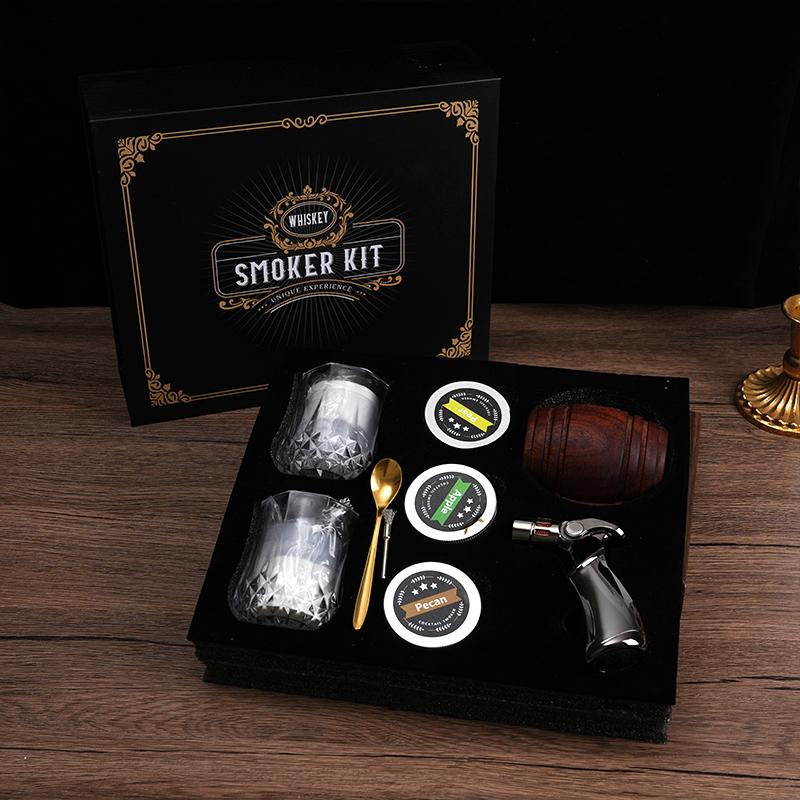 Whiskey Smoker Kit - 6 Flavors Wood Chips, 2 Glasses, 2 Ice Ball Molds - Cocktail Smoker Infuser Kit, Old Fashioned Drink Smoker Kit, Birthday Christmas Bourbon Whiskey Gifts for Men,Dad,Father,Boyfriend,Husband Kitchen Utensils Metal Wooden Whiskey Gift
