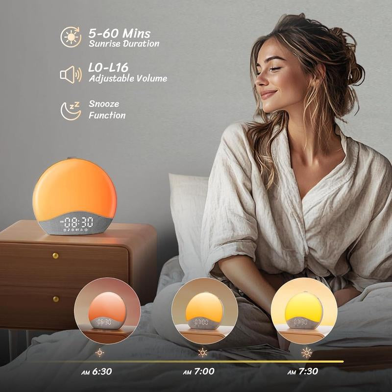 Ecozy Sunrise Alarm Clock, White Noise Machine for Sleep, Upgraded Backlit Buttons, Bluetooth Speaker, Dimmable Night Light for Heavy Sleeper, Adults, Kids