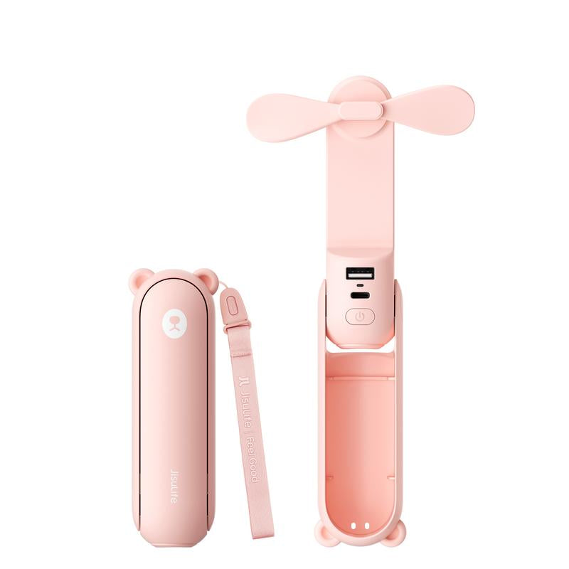 JISULIFE Handheld Mini Fan 3-In-1 Portable, 4500Mah/2000Mah Rechargeable Battery USB Fan with Power Bank & Flashlight, Multifunctional for Travel, Makeup, Daily Use