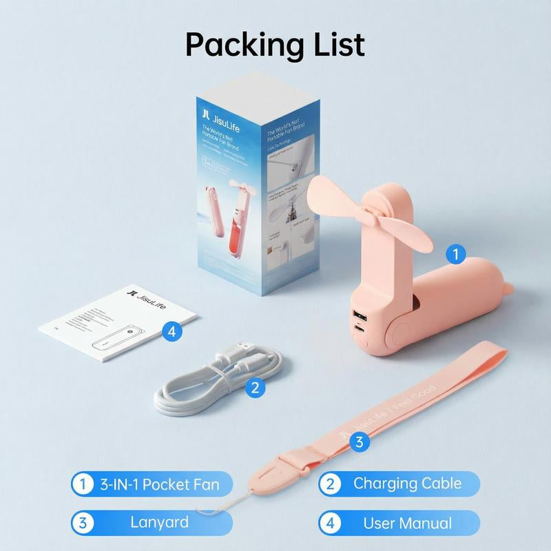 JISULIFE Handheld Mini Fan 3-In-1 Portable, 4500Mah/2000Mah Rechargeable Battery USB Fan with Power Bank & Flashlight, Multifunctional for Travel, Makeup, Daily Use