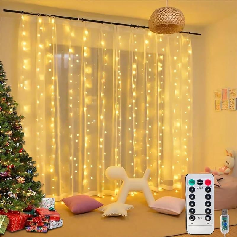LED Curtain Light, 1 Set USB Powered 8 Modes Curtain String Light, LED String Light with Remote Timer, for Wall Background Home Decor, Girls Bedroom Furniture, Dancing LED, Prince Room, Lighting