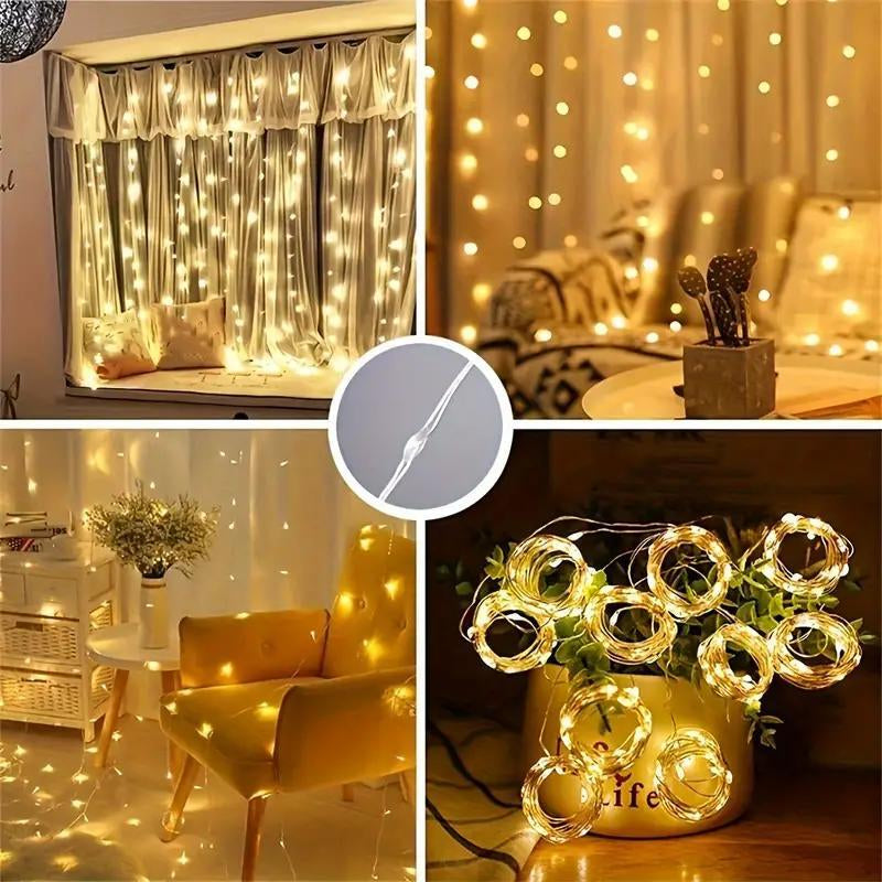 LED Curtain Light, 1 Set USB Powered 8 Modes Curtain String Light, LED String Light with Remote Timer, for Wall Background Home Decor, Girls Bedroom Furniture, Dancing LED, Prince Room, Lighting
