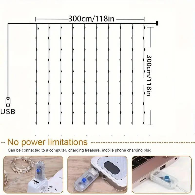 LED Curtain Light, 1 Set USB Powered 8 Modes Curtain String Light, LED String Light with Remote Timer, for Wall Background Home Decor, Girls Bedroom Furniture, Dancing LED, Prince Room, Lighting