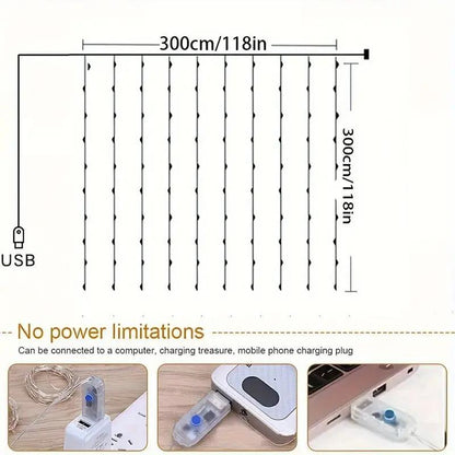 LED Curtain Light, 1 Set USB Powered 8 Modes Curtain String Light, LED String Light with Remote Timer, for Wall Background Home Decor, Girls Bedroom Furniture, Dancing LED, Prince Room, Lighting