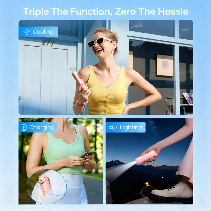 JISULIFE Handheld Mini Fan 3-In-1 Portable, 4500Mah/2000Mah Rechargeable Battery USB Fan with Power Bank & Flashlight, Multifunctional for Travel, Makeup, Daily Use