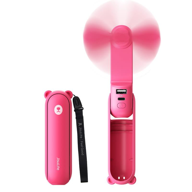 JISULIFE Handheld Mini Fan 3-In-1 Portable, 4500Mah/2000Mah Rechargeable Battery USB Fan with Power Bank & Flashlight, Multifunctional for Travel, Makeup, Daily Use